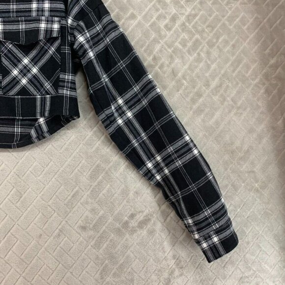 LA Hearts Womans S Crop Top Button Up Shirt Two Tone Plaid Long Sleeve Collared - Picture 3 of 16